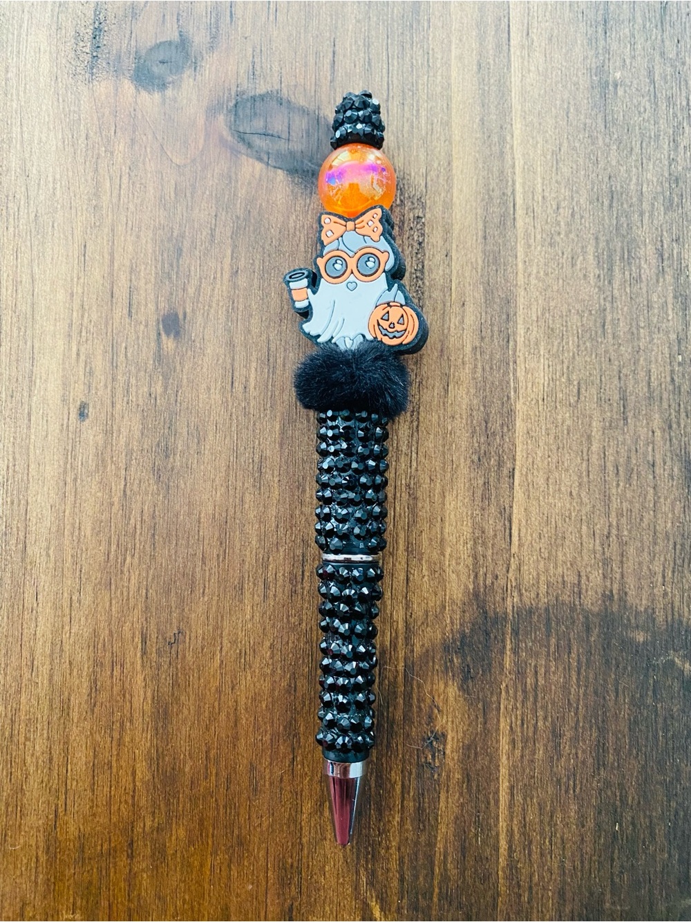 👻 New Halloween Bougie Ghost Beaded Black Pen with Orange Accent